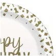 talerzyki papierowe happy birthday konfetti bialy unique 23 cm 8 szt