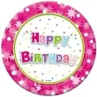 talerzyki papierowe happy birthday rozowe 18 cm 6 szt