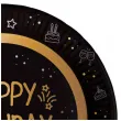 talerzyki papierowe happy birthday shining glam czarno zloty folat 23 cm 8 szt