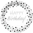 talerzyki papierowe happy birthday srebrne konfetti biale paw 23 cm 10 szt