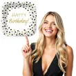 talerzyki papierowe happy birthday zlote konfetti biale kwadratowe paw 23 x 23 cm 10 szt