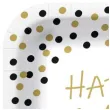 talerzyki papierowe happy birthday zlote konfetti biale kwadratowe paw 23 x 23 cm 10 szt