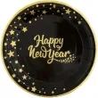 talerzyki papierowe happy new year czarno zlote partypal 23 cm 6 szt