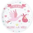 talerzyki papierowe its a girl bocian z dzieckiem bialo rozowy partypal 6 szt