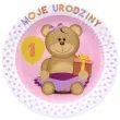 talerzyki papierowe moje 1 urodziny rozowe 18 cm 6 szt