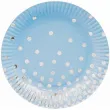 talerzyki papierowe srebrne groszki blekitne 18 cm 6 szt