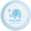 talerzyki papierowe welcome baby boy slonik bialo niebieski partypal 18 cm 6 szt