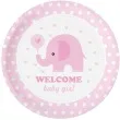 talerzyki papierowe welcome baby girl slonik bialo rozowy partypal 18 cm 6 szt