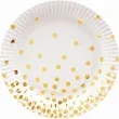 talerzyki papierowe zlote groszki biale 18 cm 6 szt