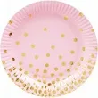 talerzyki papierowe zlote groszki rozowe 18 cm 6 szt