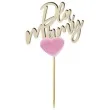 topper drewniany dla mamy z rozowym sercem 19 cm