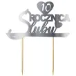 topper papierowy 10 rocznica slubu srebrny metalic 15 5 x 17 5 cm