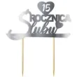 topper papierowy 15 rocznica slubu srebrny metalic 15 5 x 17 5 cm