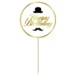 topper papierowy happy birthday kapelusz i wasy bialo zloty godan 10x20 cm