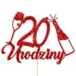topper papierowy szampanskie 20 urodziny czerwony brokat 15 x 19 cm