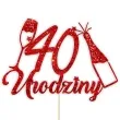 topper papierowy szampanskie 40 urodziny czerwony brokat 15 x 19 cm