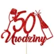 topper papierowy szampanskie 50 urodziny czerwony brokat 15 x 19 cm