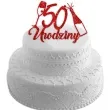 topper papierowy szampanskie 50 urodziny czerwony brokat 15 x 19 cm