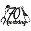 topper papierowy szampanskie 70 urodziny czarny brokat 15 x 19 cm