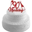 topper papierowy szampanskie 90 urodziny czerwony brokat 15 x 19 cm