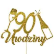 topper papierowy szampanskie 90 urodziny zloty brokat 15 x 19 cm