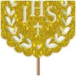 topper z pleksy komunia sw ihs listki zloty brokat 23 5 cm