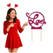 topper z pleksy love rozowy brokat 13 5 x 19 5 cm
