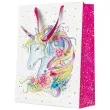torebka prezentowa jednorozec i kwiaty bialo rozowy paw 30 x 41 x 12 cm