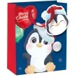 torebka prezentowa pingwinek merry christmas niebieska partypal 26x32x12 5