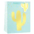 torebka prezentowa zloty kaktus blekitna partypal 23 x 18 cm