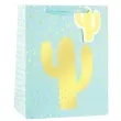torebka prezentowa zloty kaktus blekitna partypal 32 x 26 cm