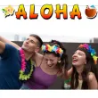 xx baner aloha z kwiatem zolto czerwona