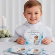 zaproszenie na pierwsza komunie swieta chlopiec w albie personalizowane z imieniem koperta x1