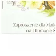 zaproszenie z koperta komunia swieta ihs hostia i kwiaty dla matki chrzestnej maki