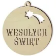 zawieszka drewniana wesolych swiat bombka 70 x 70 mm 10 szt