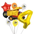 zestaw balonow urodzinowych cyfra 4 wywrotka na budowe i gwiazda czerwona 8 sztuk