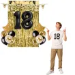 zestaw dekoracji urodziny 18 balony baner i kurtyna czarno zloty 16 elementow